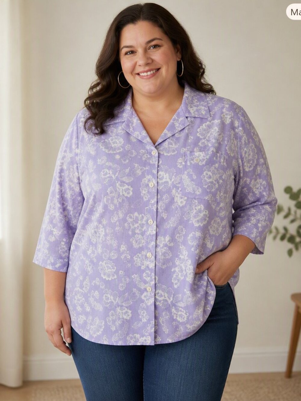Blair Light Lavender Floral Button‑Down Shirt 22W EUC